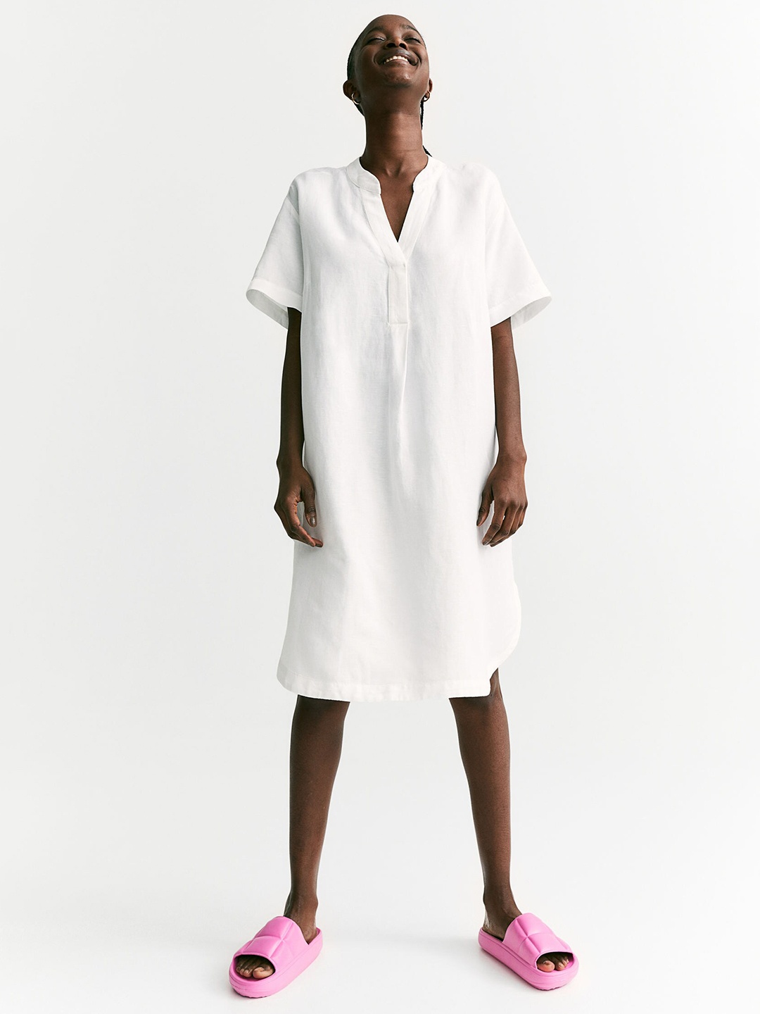H&M Women White Solid V-Neck Tunic