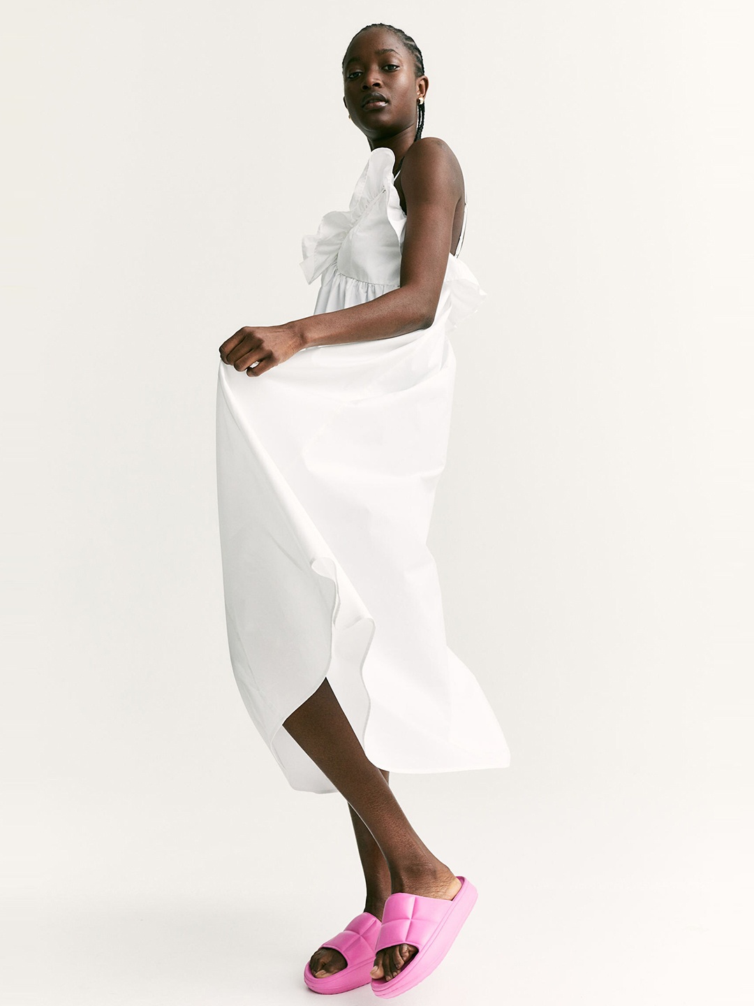 H&M White Flounce-Trimmed Dress
