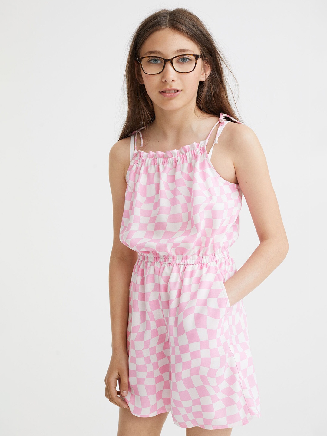 H&M Girls Pink & White Playsuit