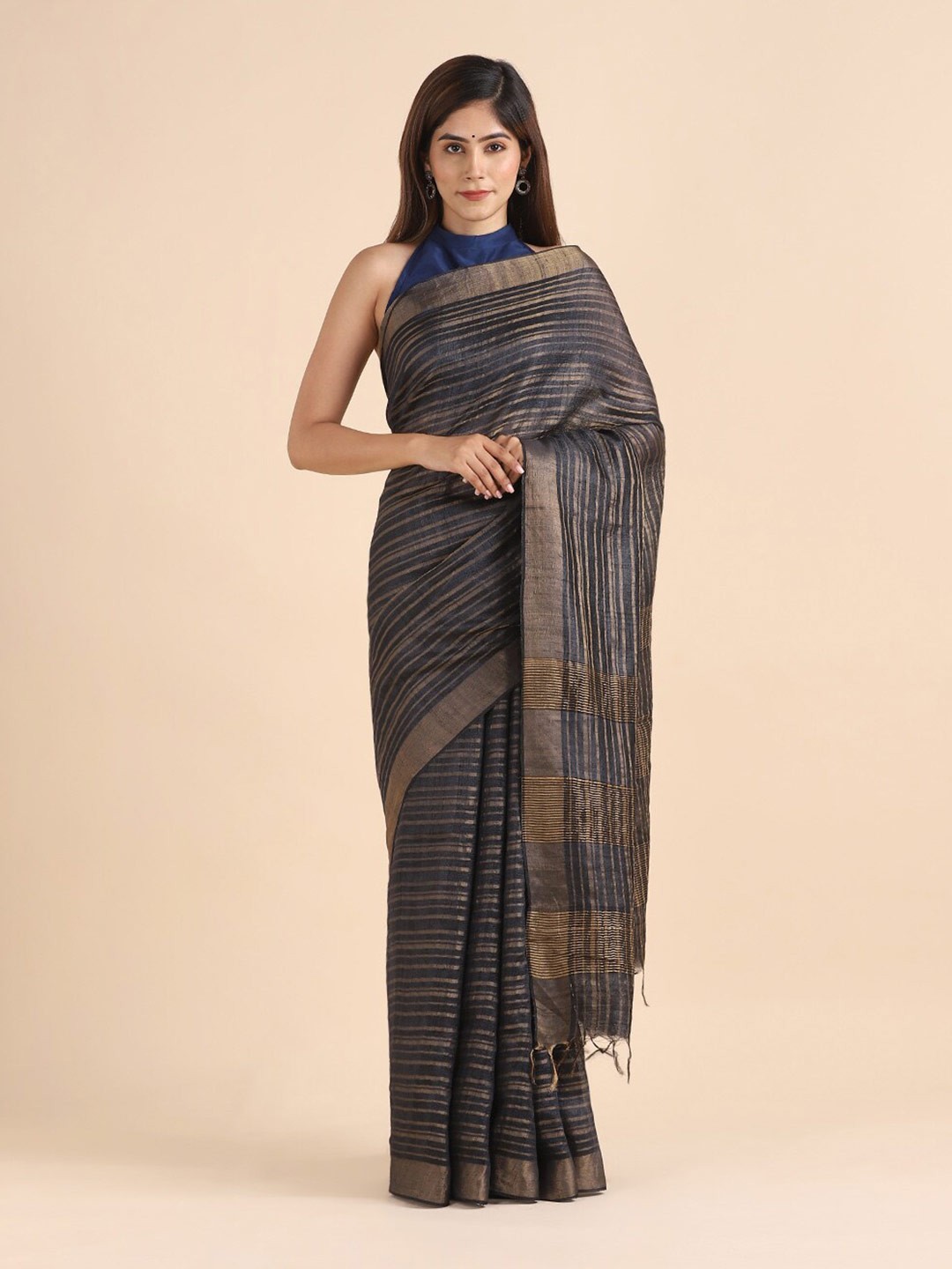 Taneira Black & Gold-Toned Woven Design Pure Silk Bhagalpuri Saree