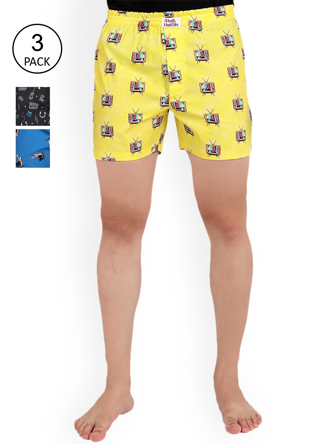 THE DAILY OUTFITS Men Pack of 3 Digi Combo 3 Pure Cotton Boxer, Assorted
