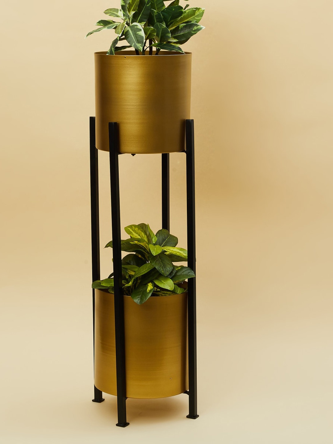 Home Centre Gold-Toned Solid Metal Planters with Stand