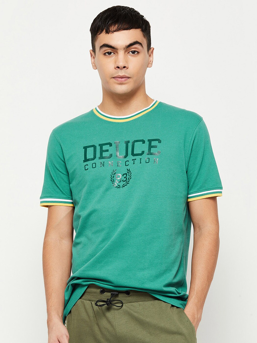 max Men Green Typography Printed T-shirt