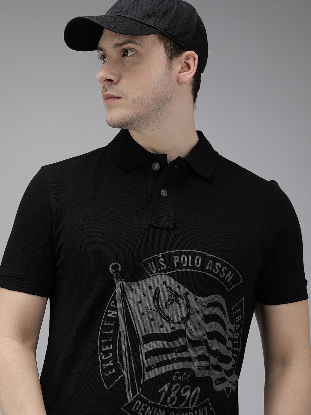 U.S. Polo Assn. Denim Co. Men Black Pure Cotton Brand Logo Printed Polo Collar T-shirt
U.S. Polo Assn. Denim Co. Men Black Pure Cotton Brand Logo Printed Polo Collar T-shirt