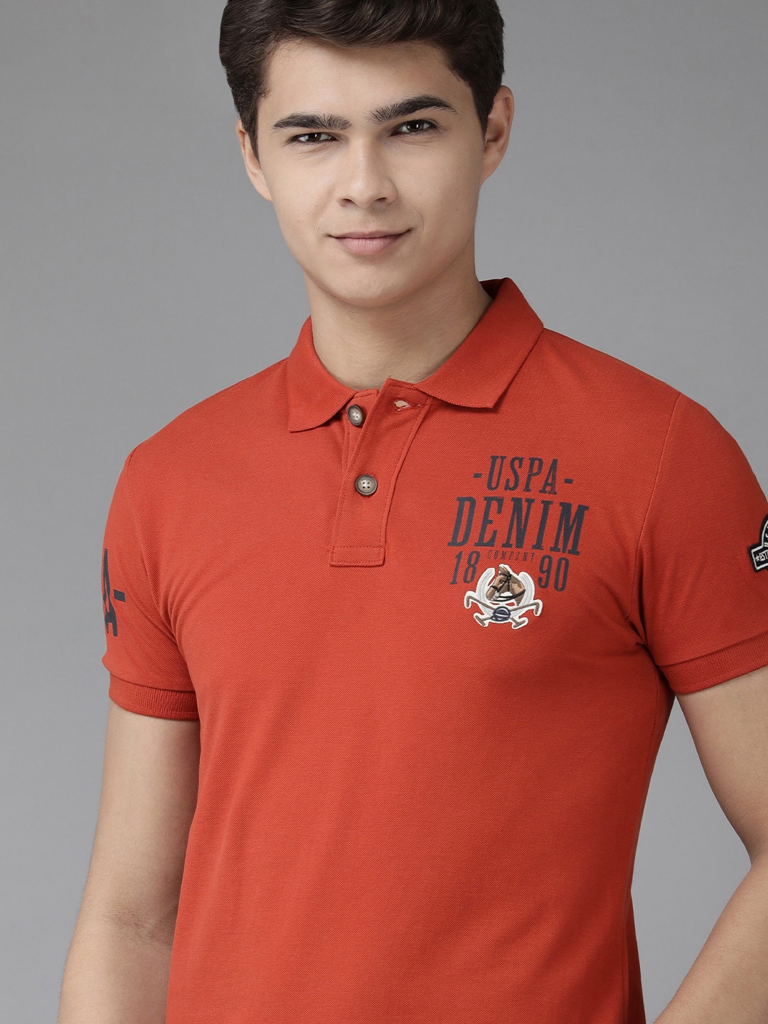 U S Polo Assn Denim Co Men Rust Red Printed Polo Collar Pure Cotton Slim Fit T-shirt
U S Polo Assn Denim Co Men Rust Red Printed Polo Collar Pure Cotton Slim Fit T-shirt