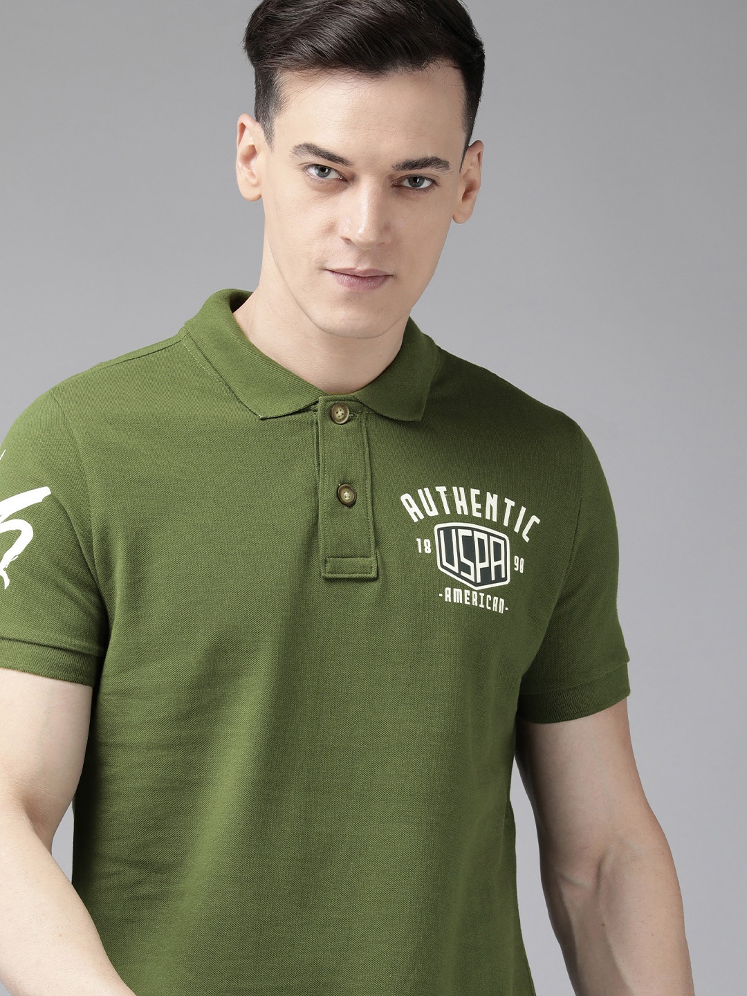 U S Polo Assn Denim Co. Typography Printed Polo Collar Pure Cotton Slim Fit T-shirt, Olive
U S Polo Assn Denim Co. Typography Printed Polo Collar Pure Cotton Slim Fit T-shirt, Olive
