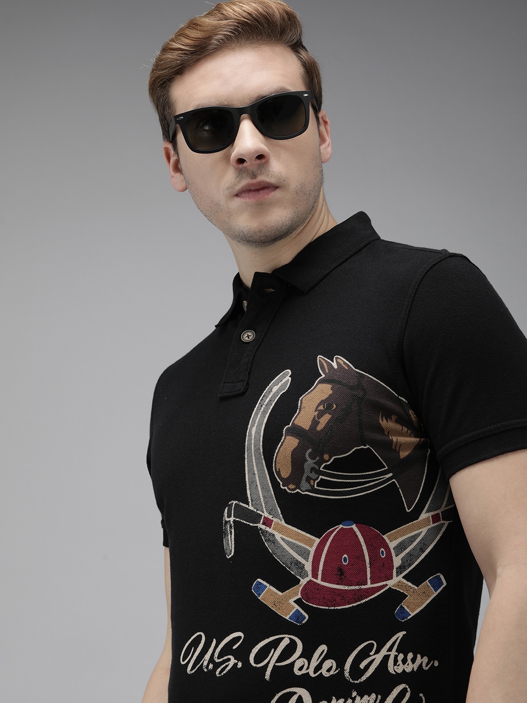 U.S. Polo Assn. Denim Co. Men Black Pure Cotton Brand Logo Printed Polo Collar T-shirt
U.S. Polo Assn. Denim Co. Men Black Pure Cotton Brand Logo Printed Polo Collar T-shirt