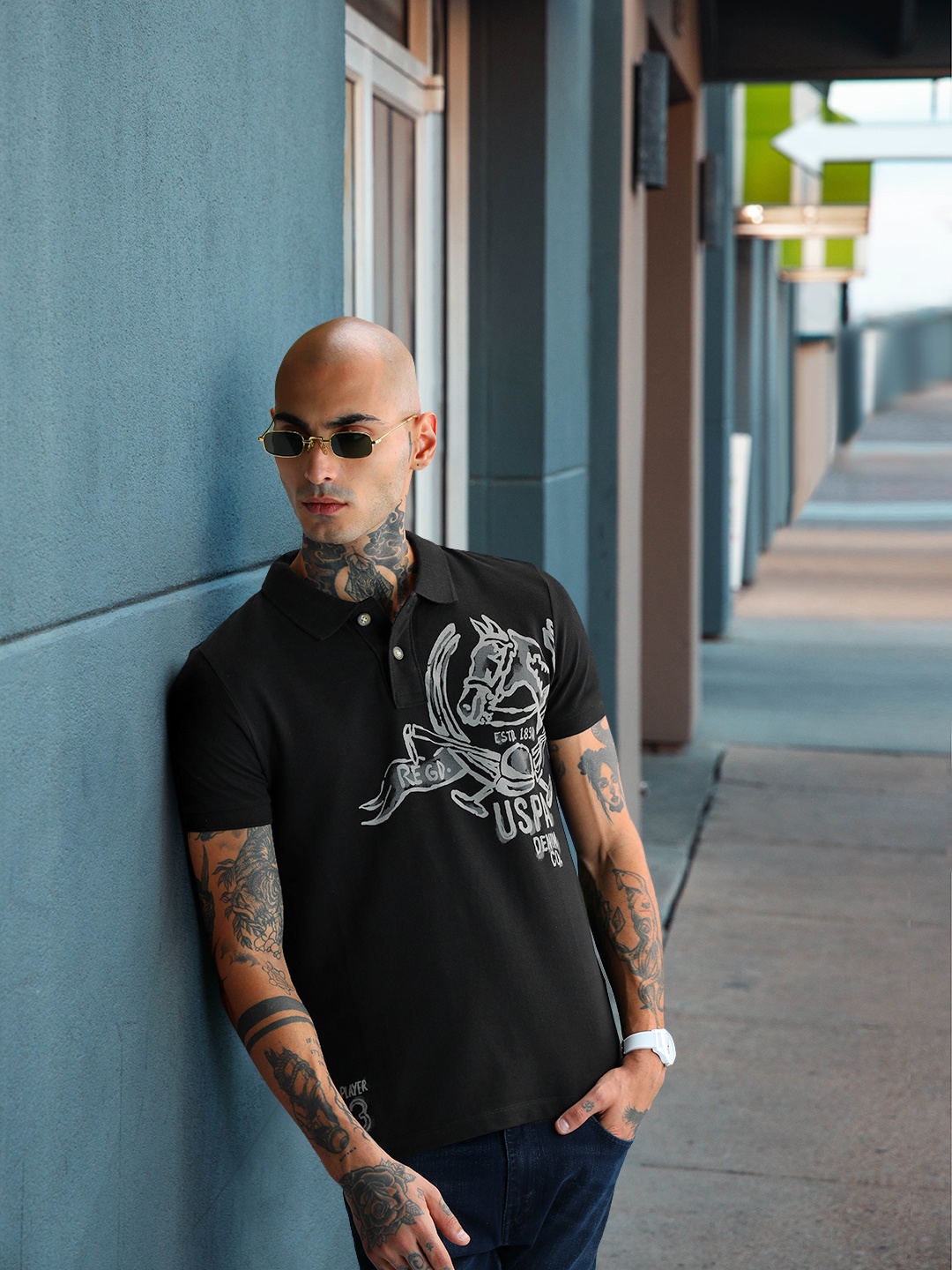 U.S. Polo Assn. Denim Co. Men Black Printed Polo Collar Pure Cotton Slim Fit T-shirt
U.S. Polo Assn. Denim Co. Men Black Printed Polo Collar Pure Cotton Slim Fit T-shirt