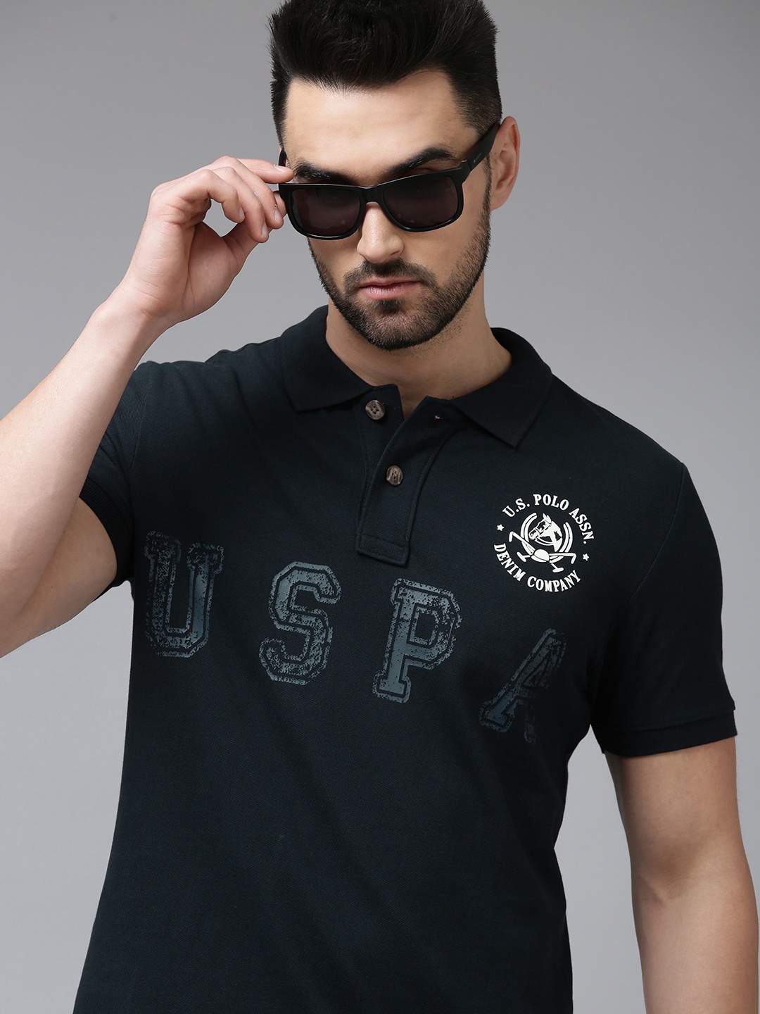 U.S. Polo Assn. Denim Co. Men Navy Blue Brand Logo Printed Polo Collar Pure Cotton T-shirt
U.S. Polo Assn. Denim Co. Men Navy Blue Brand Logo Printed Polo Collar Pure Cotton T-shirt