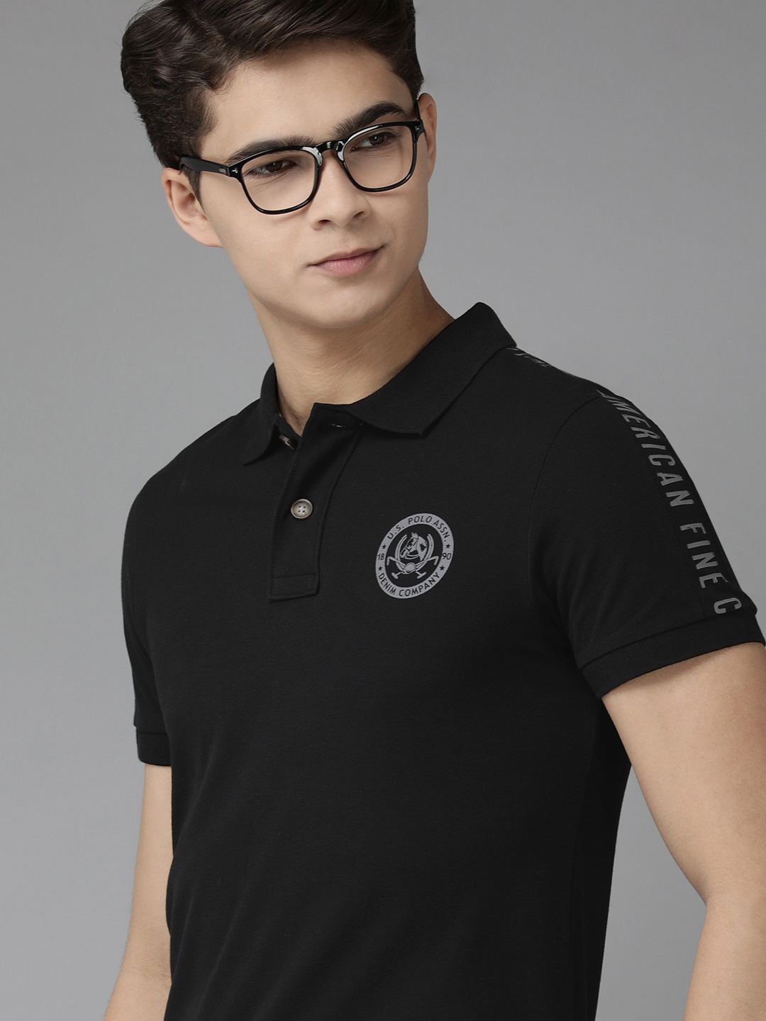 U S Polo Assn Denim Co Men Black Brand Logo Printed Polo Collar Pure Cotton Slim Fit T-shirt
U S Polo Assn Denim Co Men Black Brand Logo Printed Polo Collar Pure Cotton Slim Fit T-shirt