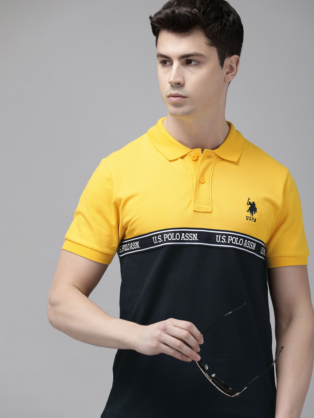 U S Polo Assn Typography Colourblocked Polo Collar Pure Cotton Slim Fit T-shirt, Yellow
U S Polo Assn Typography Colourblocked Polo Collar Pure Cotton Slim Fit T-shirt, Yellow