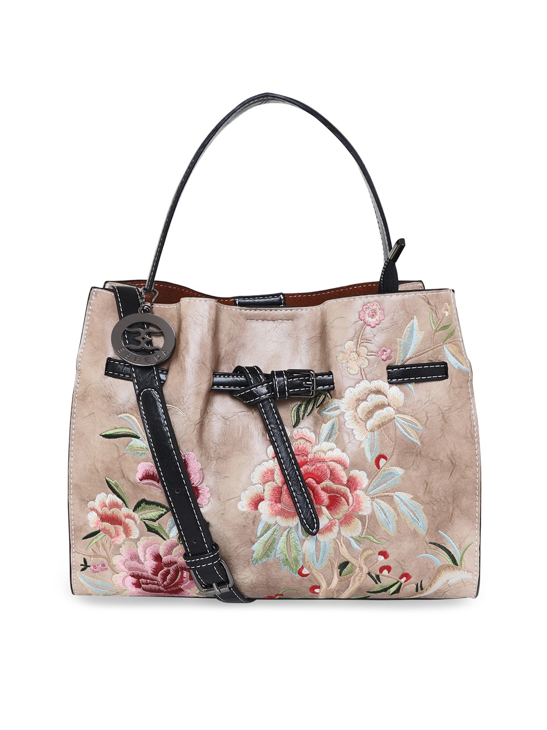 ESBEDA Women Beige Floral PU Swagger Handheld Bag
