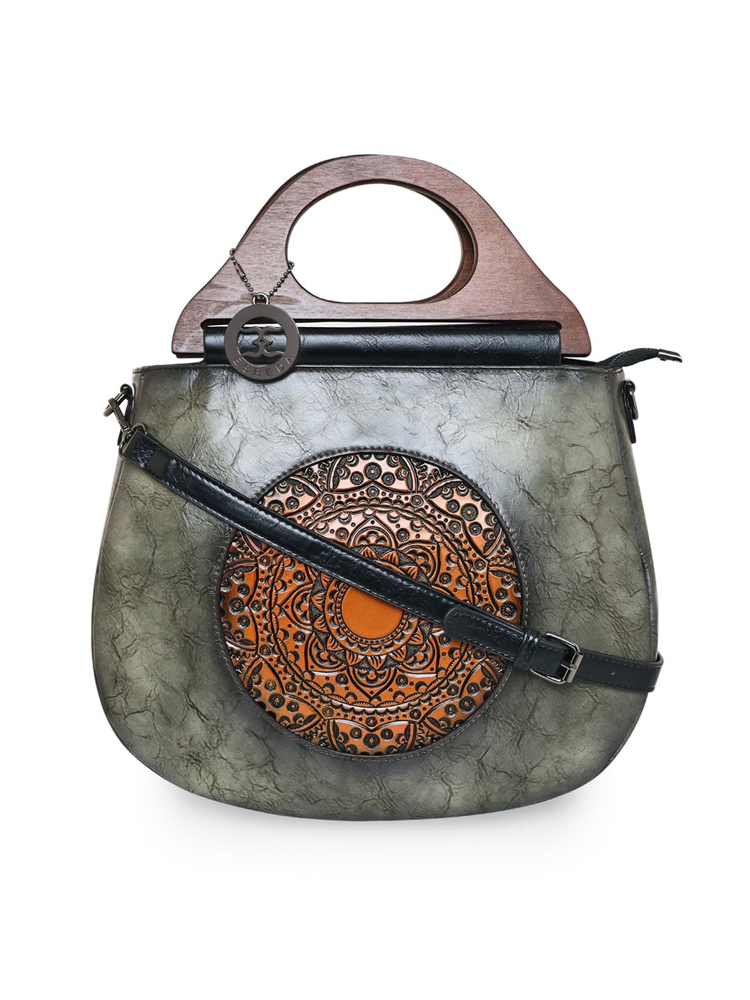 ESBEDA Green Printed PU Structured Handheld Bag with Applique
