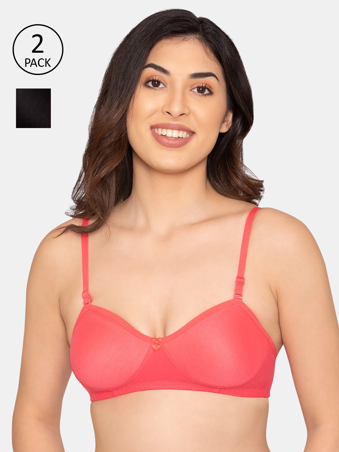K LINGERIE Pink & Black Bra pack of 2