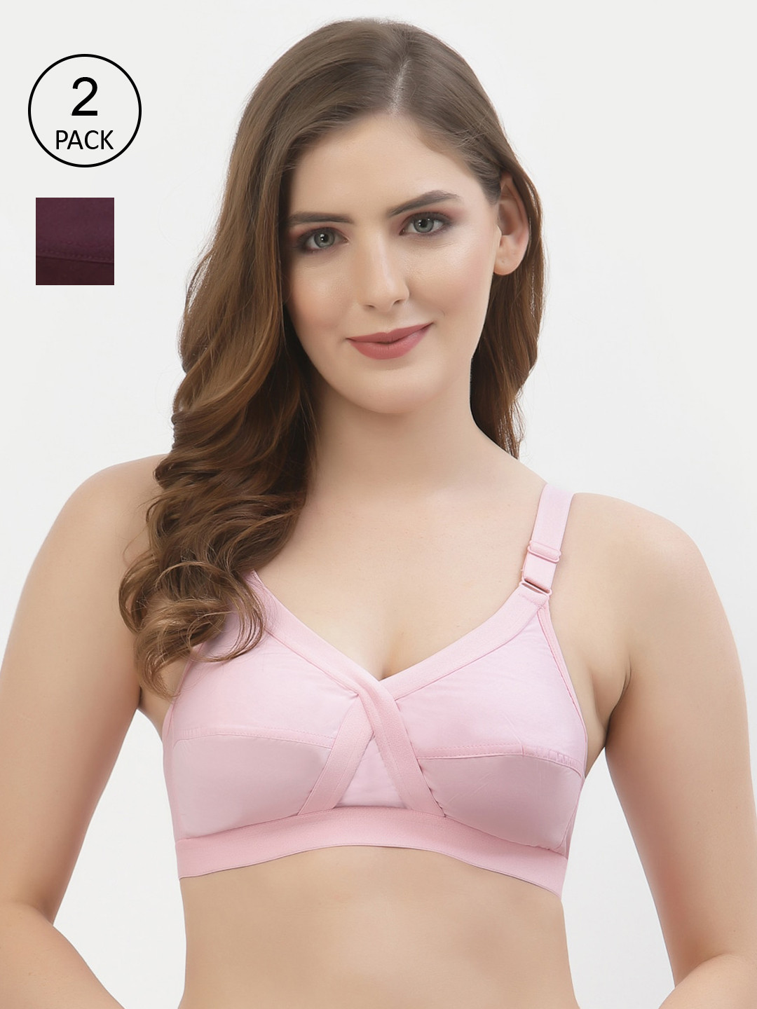 Floret Pack of 2 Non-Padded Non-Wired Full Coverage Cotton Bras with All Day Comfort, Pink
Floret Pack of 2 Non-Padded Non-Wired Full Coverage Cotton Bras with All Day Comfort, Pink