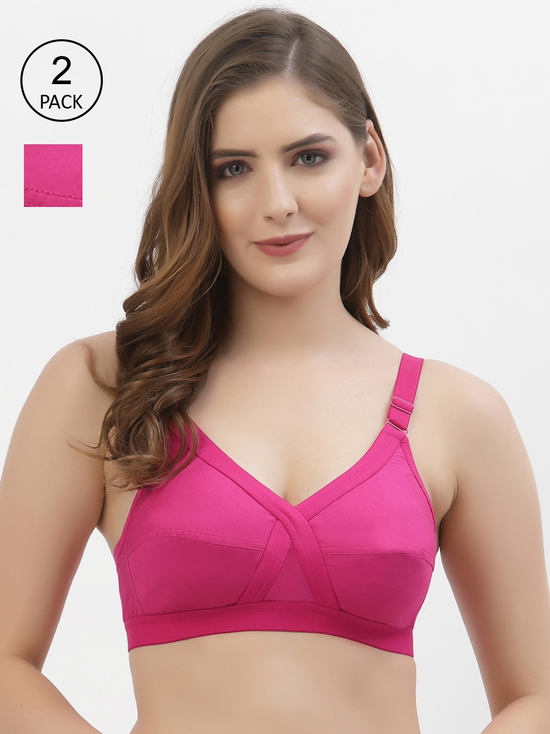 Floret Pack of 2 Non-Padded Non-Wired Full Coverage Cotton Bras with All Day Comfort, Magenta
Floret Pack of 2 Non-Padded Non-Wired Full Coverage Cotton Bras with All Day Comfort, Magenta