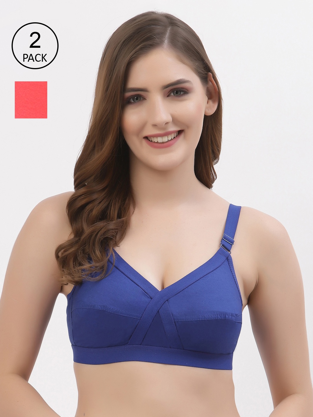 Floret Pack of 2 Non-Padded Non-Wired Full Coverage Cotton Bras with All Day Comfort, Blue
Floret Pack of 2 Non-Padded Non-Wired Full Coverage Cotton Bras with All Day Comfort, Blue
