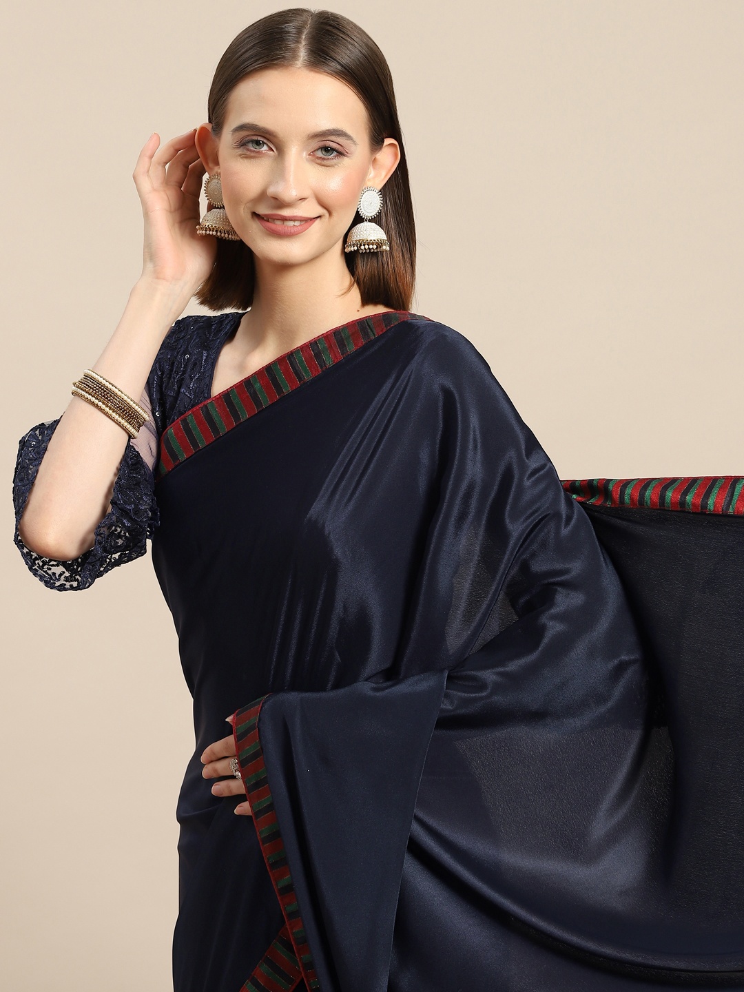 Nimayaa Navy Blue Satin Saree