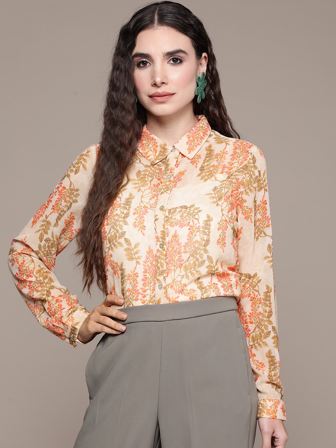 aarke Ritu Kumar Women Beige & Orange Floral Printed Relaxed Casual Shirt with Camisole
aarke Ritu Kumar Women Beige & Orange Floral Printed Relaxed Casual Shirt with Camisole