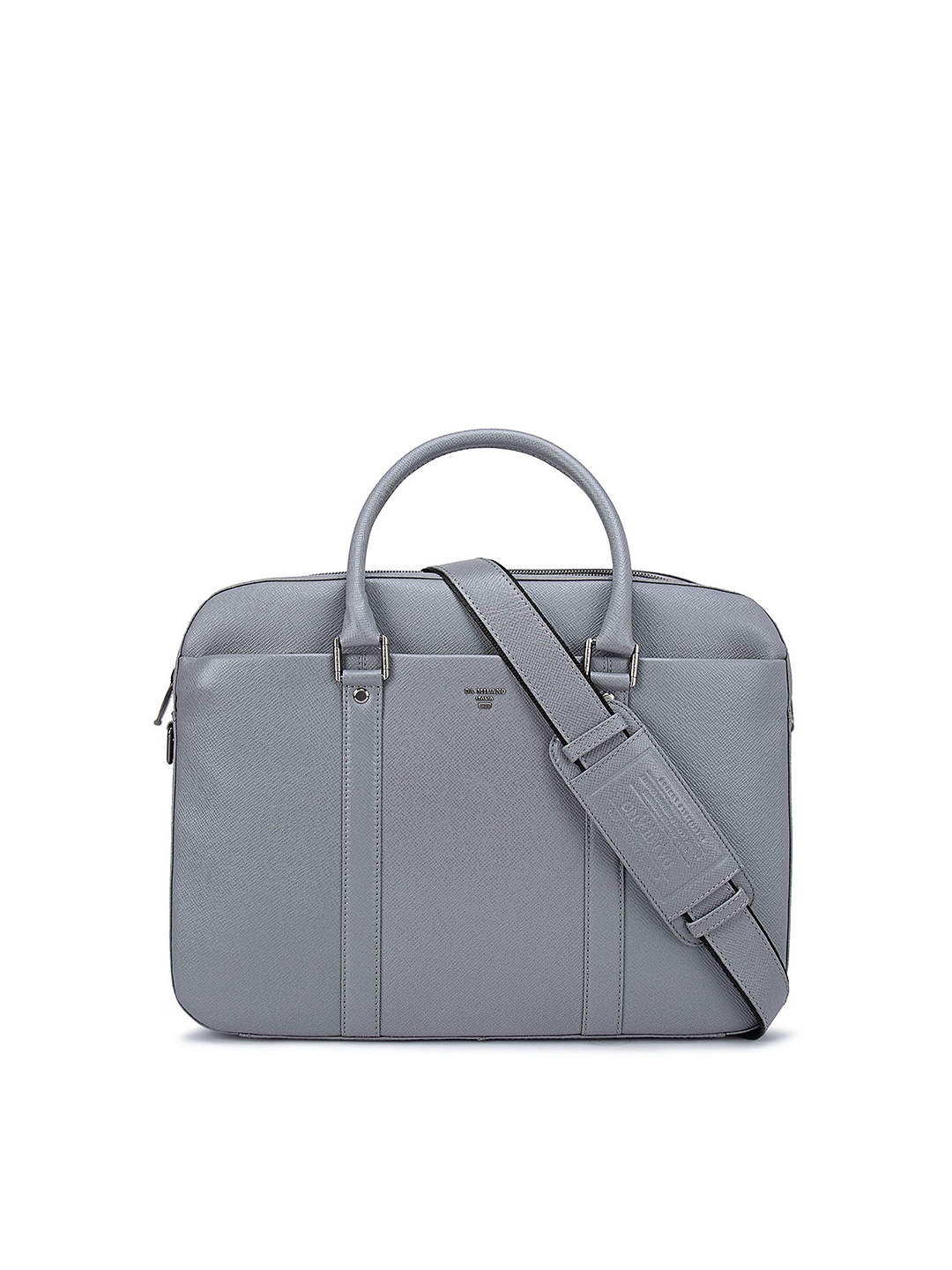 Da Milano Men Grey Textured Leather Laptop Bag