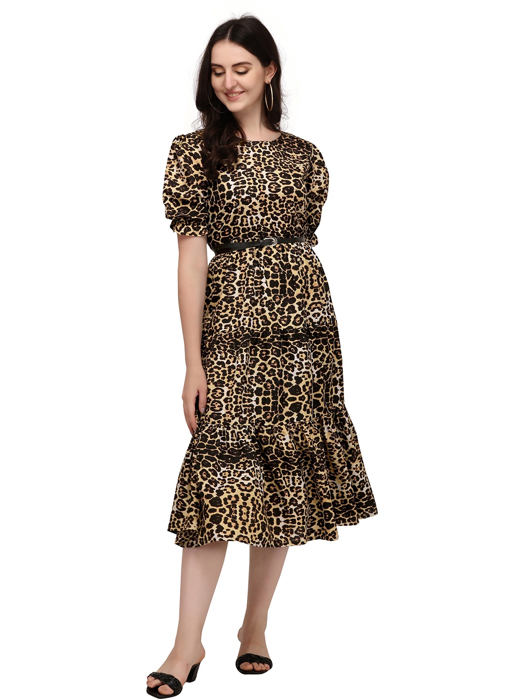 Urban Luxe Brown Tiered Midi Dress