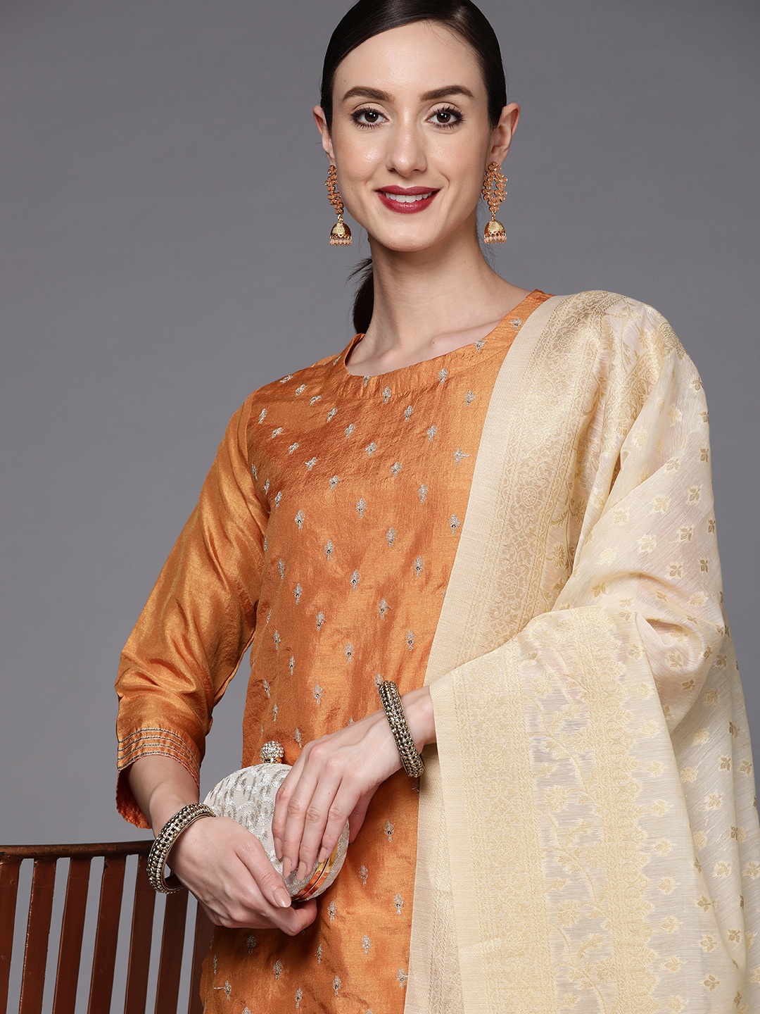 Indo Era Women Mustard Yellow Ethnic Motifs Embroidered Kurta with Sharara & Dupatta
Indo Era Women Mustard Yellow Ethnic Motifs Embroidered Kurta with Sharara & Dupatta