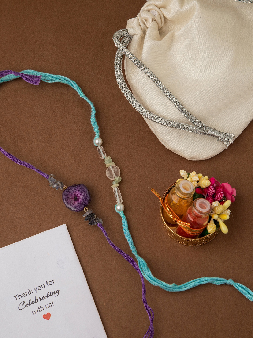DEEBACO Set Of 2 Aquamarine Healing Stone, Agate Stone & Iolite Rakhi With Roli Chawal & Card, Multi
DEEBACO Set Of 2 Aquamarine Healing Stone, Agate Stone & Iolite Rakhi With Roli Chawal & Card, Multi