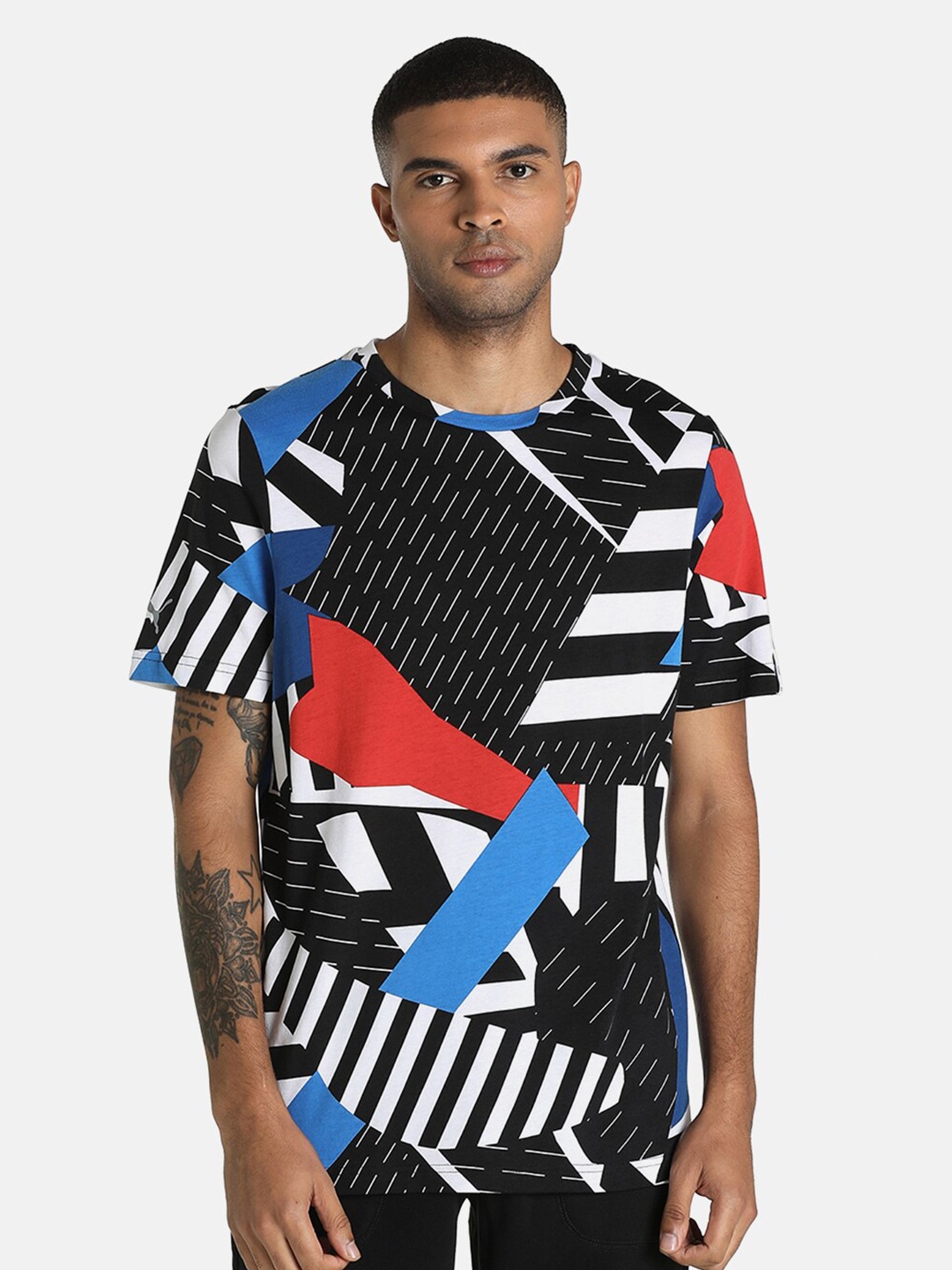 PUMA Motorsport Men Black & White BMW AOP Printed Motorsports T-shirt