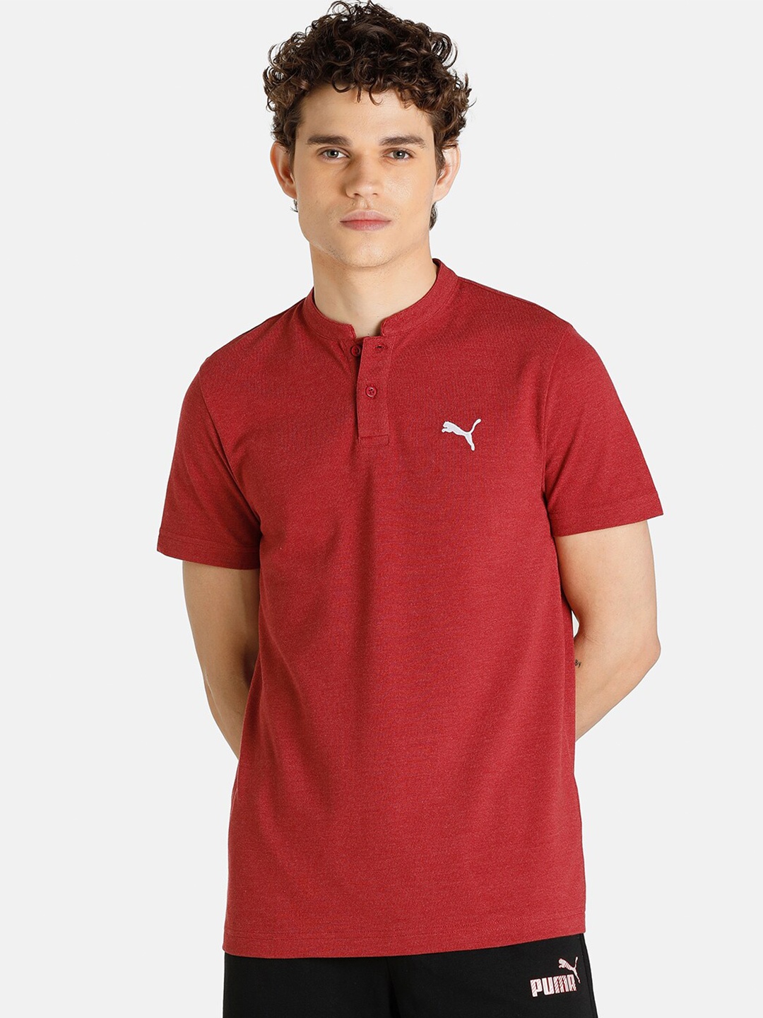 Puma Men Red Mandarin Collar Slim Fit T-shirt