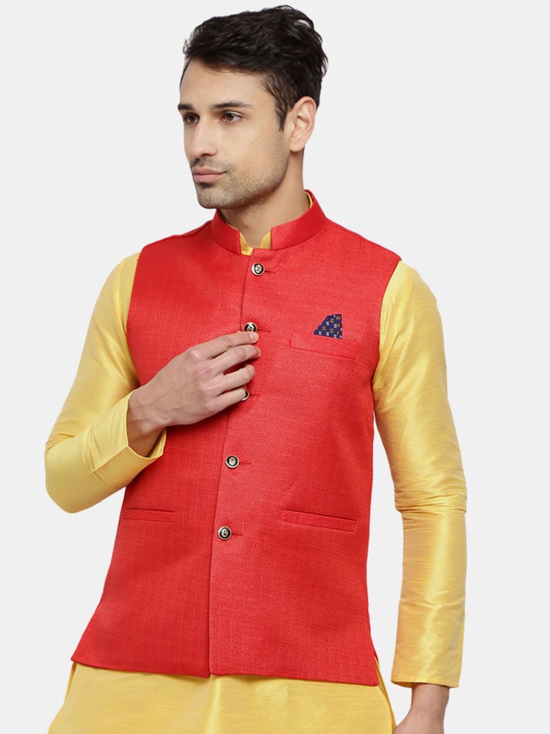 V-Mart Men Red Solid Nehru Jackets