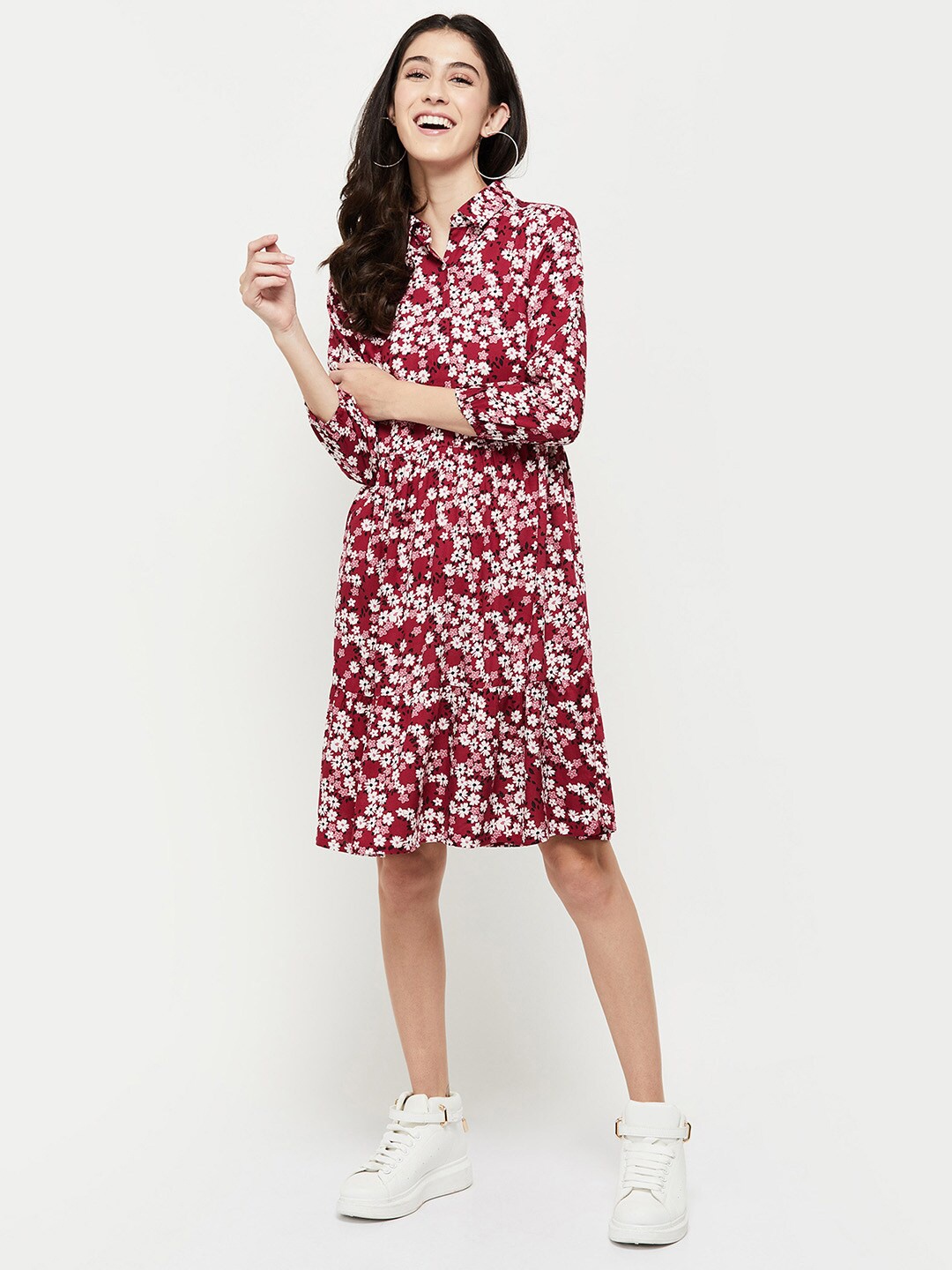 max Red Floral Shirt Dress