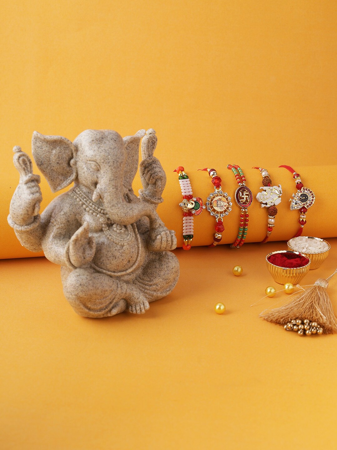 Aapno Rajasthan Set Of 5 Multicolor Beautiful & Pristine Sand Stone Idol With Rakhi, Multi
Aapno Rajasthan Set Of 5 Multicolor Beautiful & Pristine Sand Stone Idol With Rakhi, Multi