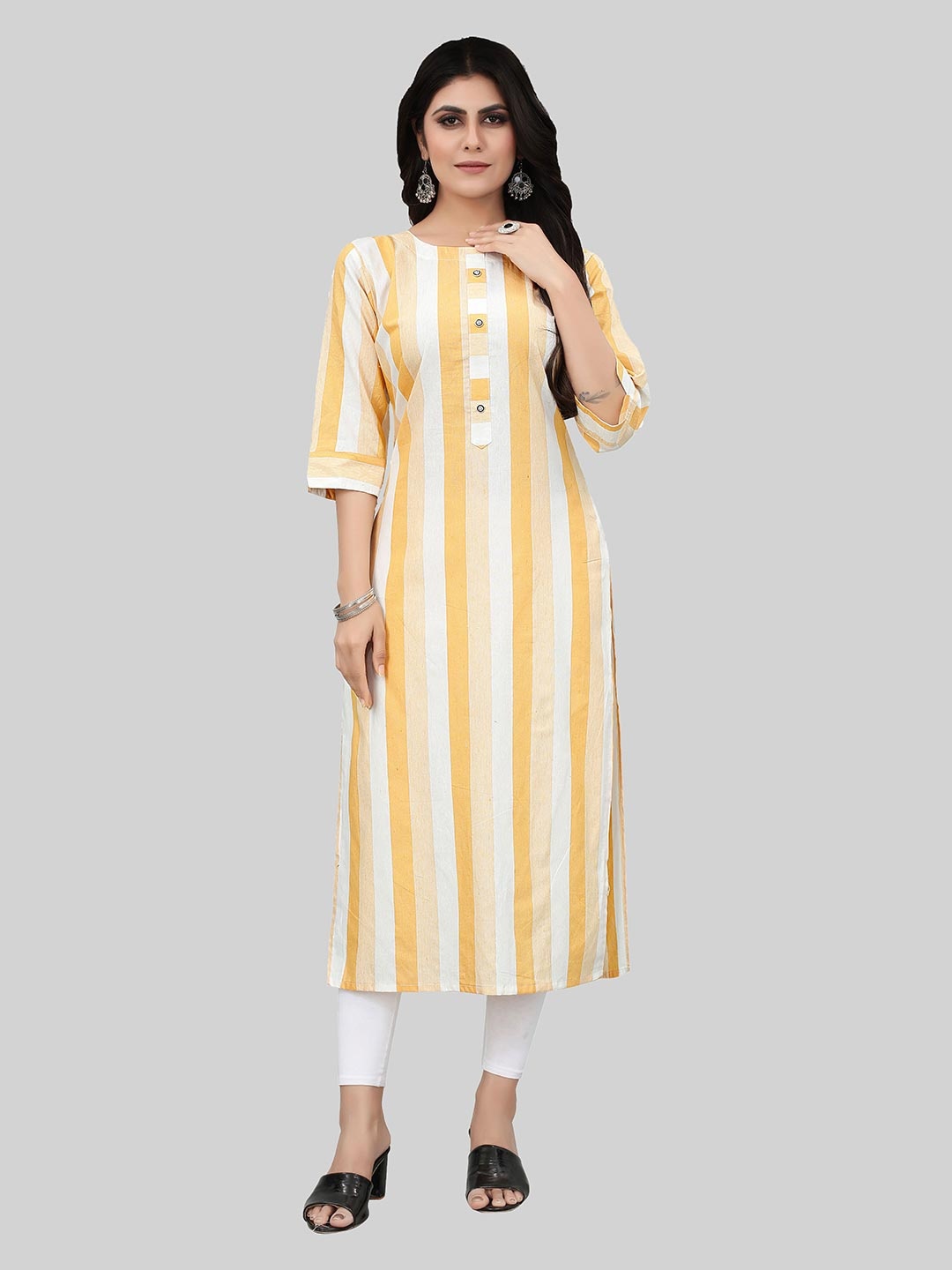 APPLIX STYLE Mustard Yellow Striped Kurta