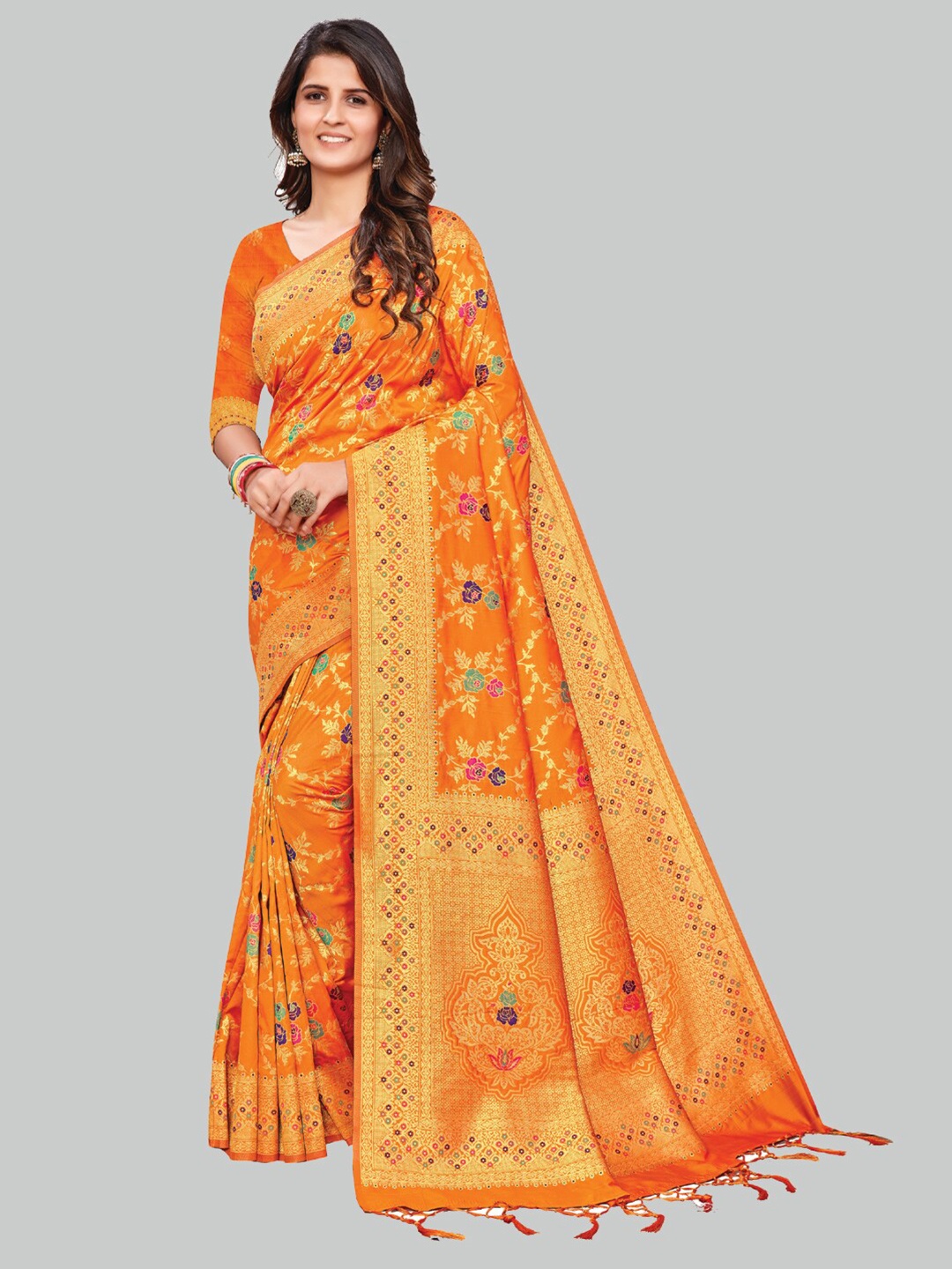 AYKA CLOTHINGS Orange & Gold-Toned Woven Design Zari Silk Cotton Heavy Work Banarasi Saree
AYKA CLOTHINGS Orange & Gold-Toned Woven Design Zari Silk Cotton Heavy Work Banarasi Saree