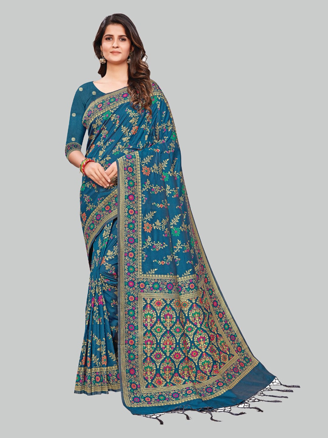 AYKA CLOTHINGS Turquoise Blue & Gold-Toned Floral Zari Silk Cotton Heavy Work Banarasi Saree
AYKA CLOTHINGS Turquoise Blue & Gold-Toned Floral Zari Silk Cotton Heavy Work Banarasi Saree
