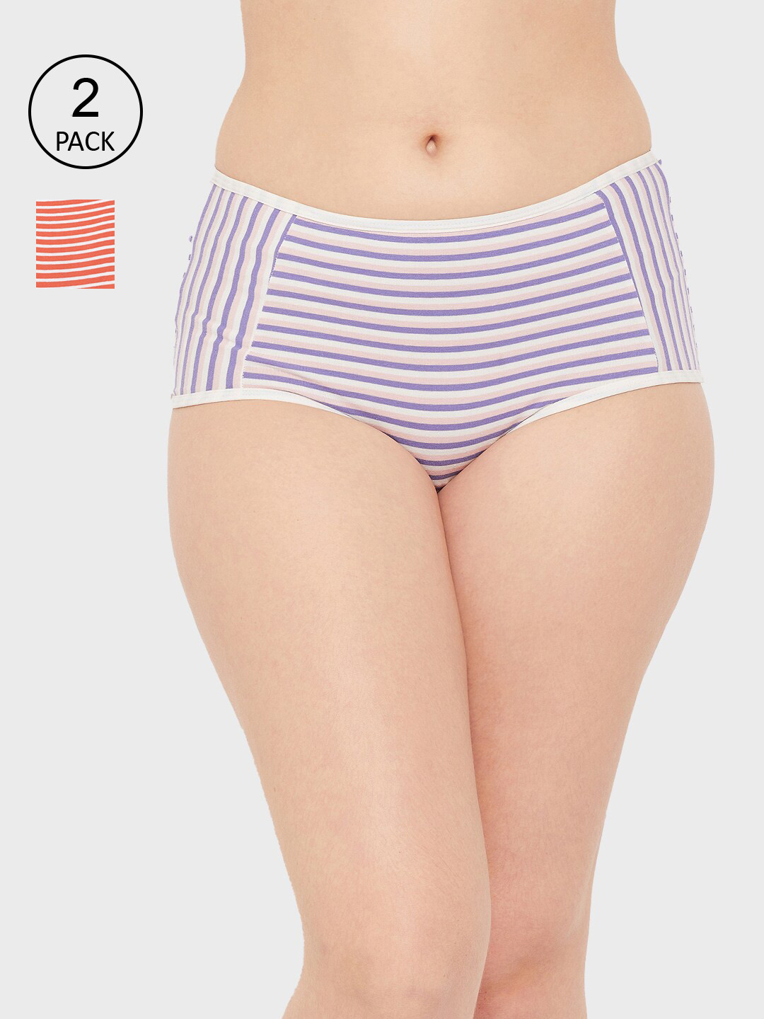 Clovia Women Red & Purple Striped Pack Of 2 Cotton Hipster Briefs 
Clovia Women Red & Purple Striped Pack Of 2 Cotton Hipster Briefs