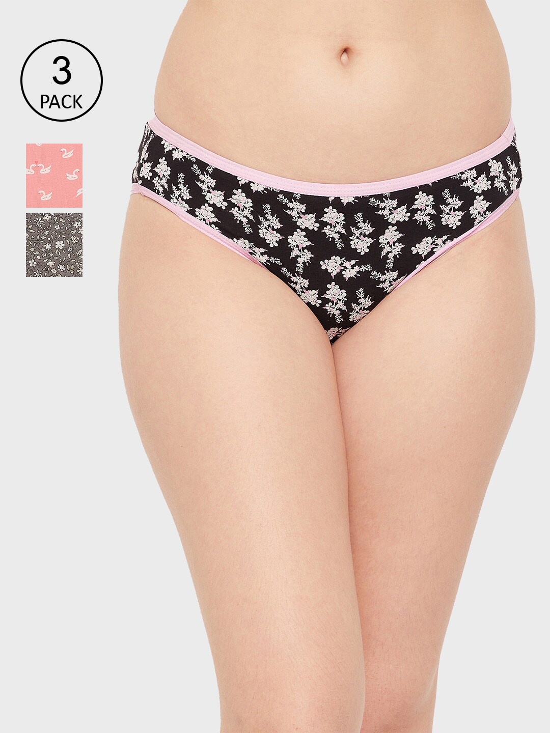 Clovia Women Multi Pack of 3 Black & Pink Cotton Low-Waist Floral Print Bikini Briefs
Clovia Women Multi Pack of 3 Black & Pink Cotton Low-Waist Floral Print Bikini Briefs