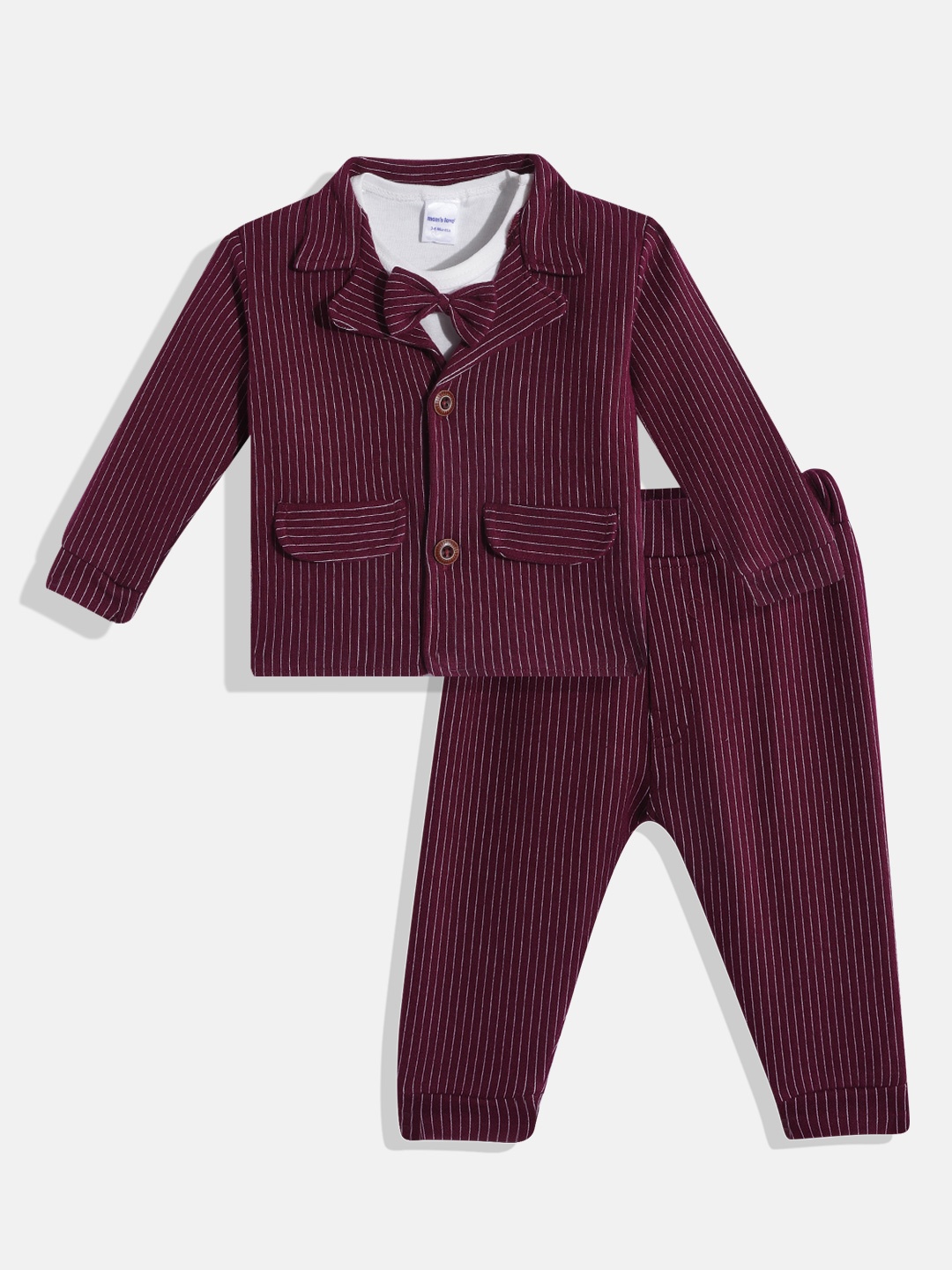 Moms Love Infant Boys Maroon & White Striped Pure Cotton T-shirt with Joggers and Blazer
Moms Love Infant Boys Maroon & White Striped Pure Cotton T-shirt with Joggers and Blazer