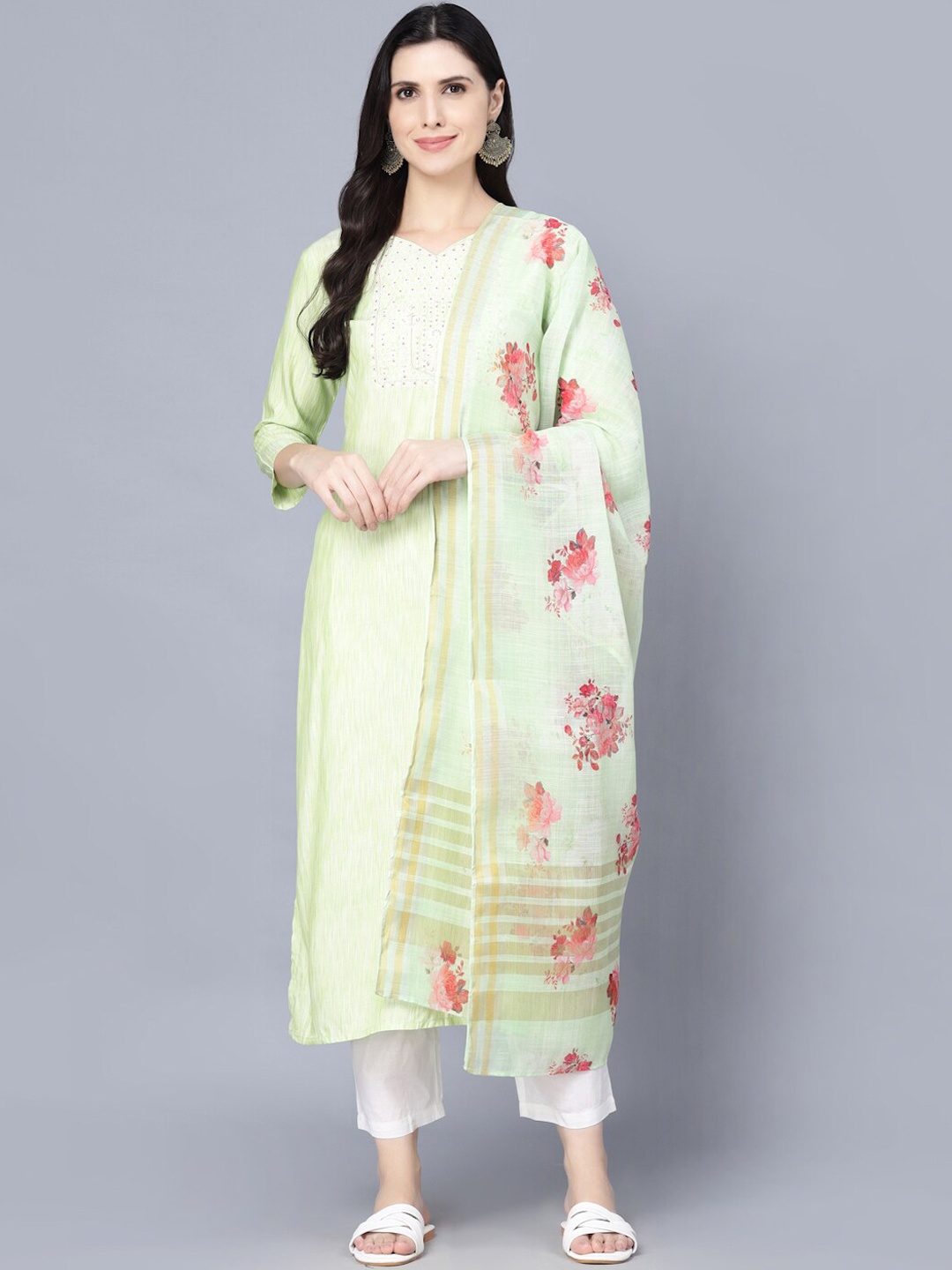 Myshka Women Lime Green Floral Printed Pure Cotton Kurti with Trousers & With Dupatta
Myshka Women Lime Green Floral Printed Pure Cotton Kurti with Trousers & With Dupatta