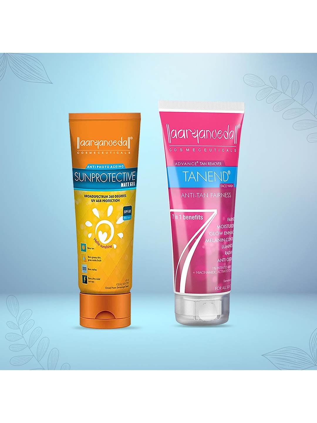 Aryanveda Sunscreen Spf 50 PA+++ With Tanend Face Wash For Fairness & Tan Removal 120g each, Multi
Aryanveda Sunscreen Spf 50 PA+++ With Tanend Face Wash For Fairness & Tan Removal 120g each, Multi