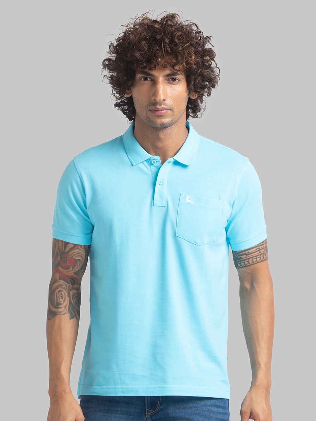 Parx Men Blue Solid Polo Collar Regular Fit T-shirt