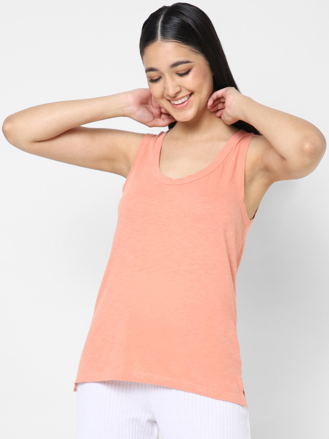 VASTRADO Coral Peach Solid Tank Top