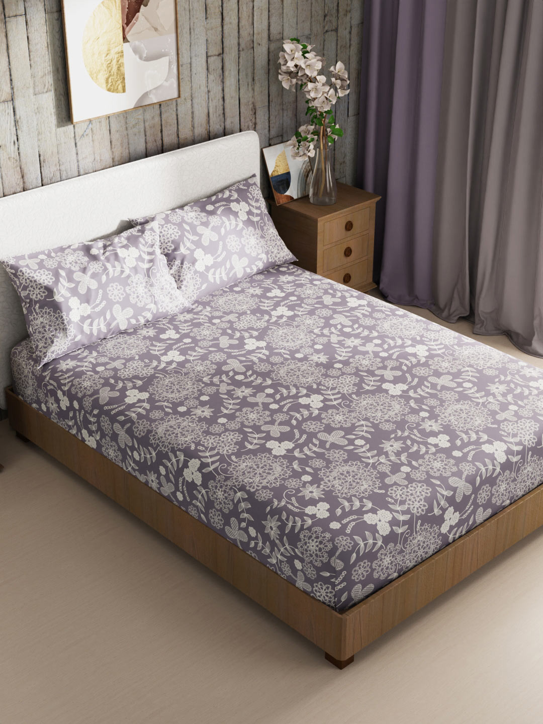 BIANCA Grey & White Floral 186 TC King Bedsheet with 2 Pillow Covers 
BIANCA Grey & White Floral 186 TC King Bedsheet with 2 Pillow Covers