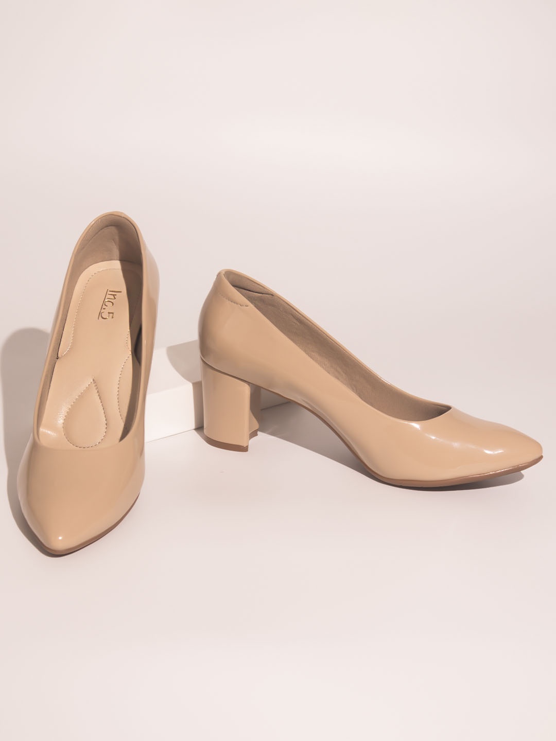 Inc 5 Women Beige Block Pumps