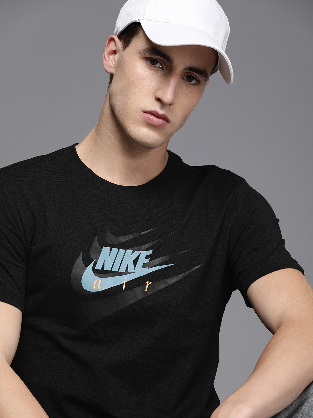Nike Men Black Brand Logo Printed Pure Cotton MULTIBRAND T-shirt
