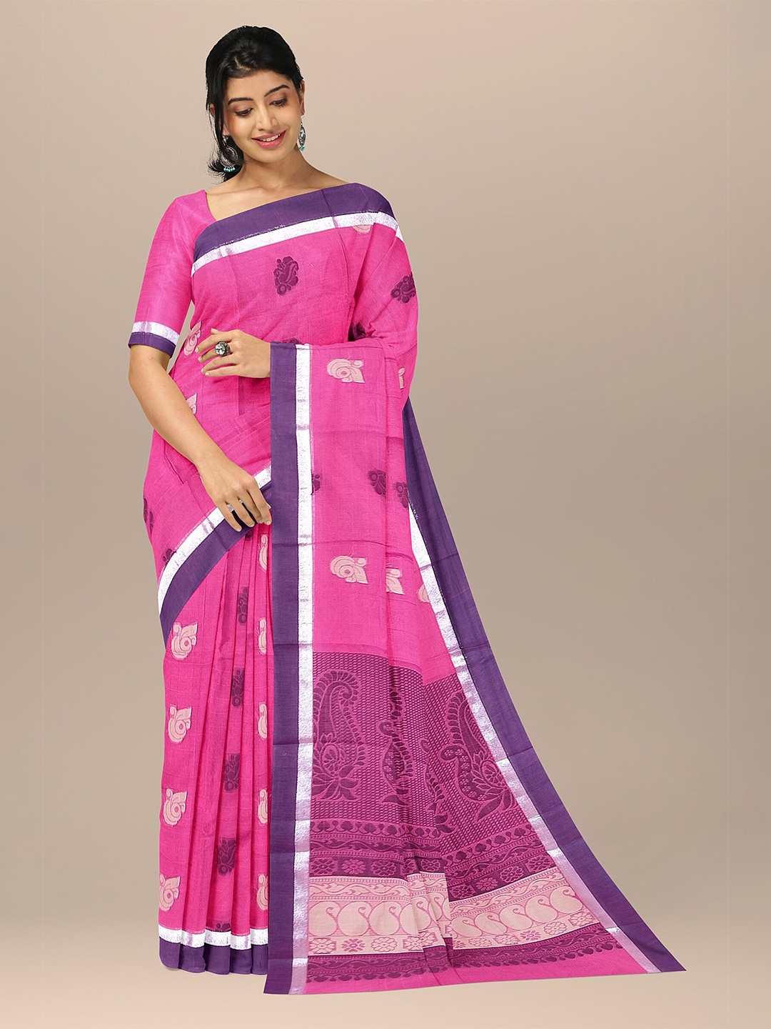 The Chennai Silks Magenta & Silver-Toned Ethnic Motifs Pure Cotton Fusion Kovai Saree
The Chennai Silks Magenta & Silver-Toned Ethnic Motifs Pure Cotton Fusion Kovai Saree