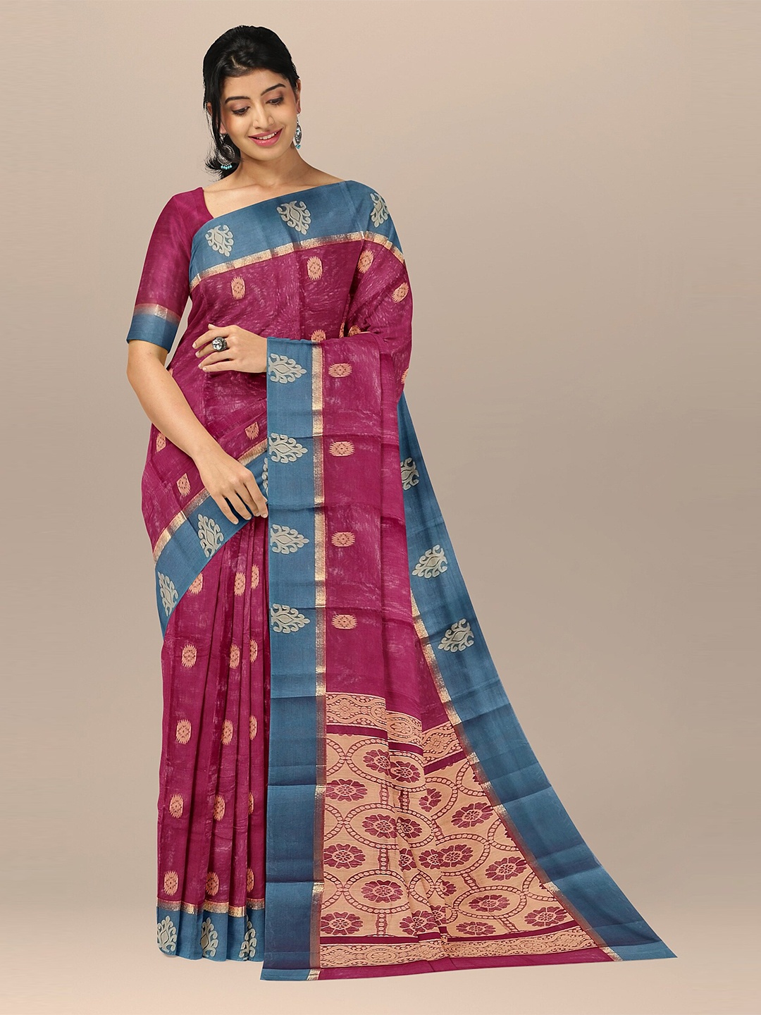 The Chennai Silks Women Maroon & Blue Ethnic Motifs Pure Cotton Fusion Kovai Saree
The Chennai Silks Women Maroon & Blue Ethnic Motifs Pure Cotton Fusion Kovai Saree