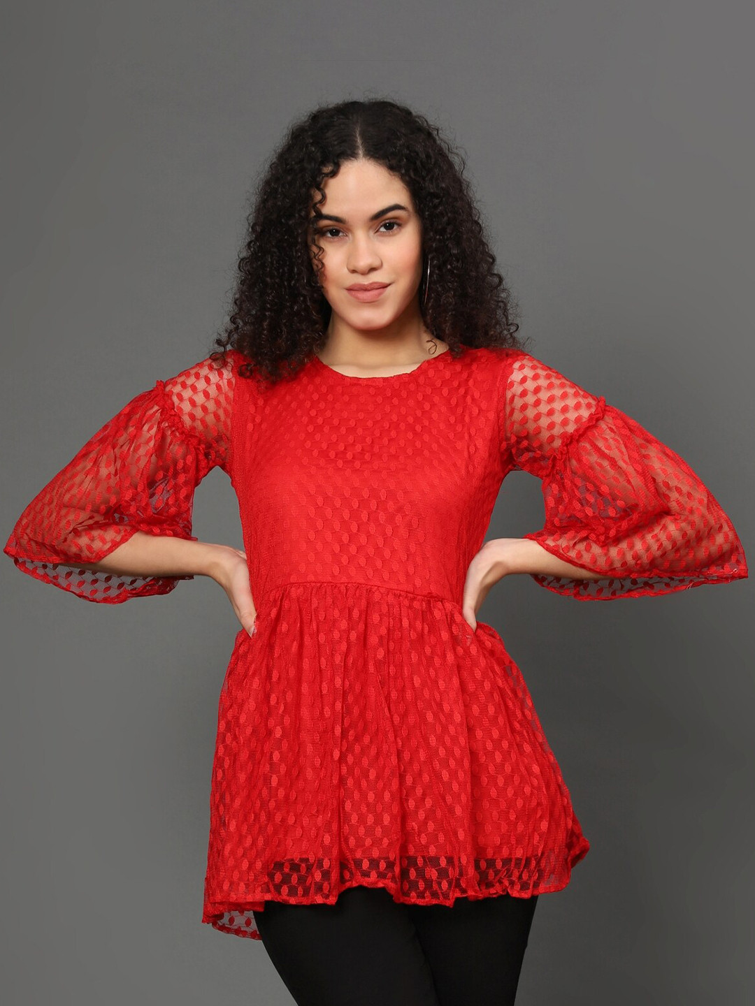 WESTHOOD Red Net Peplum Top 
WESTHOOD Red Net Peplum Top
