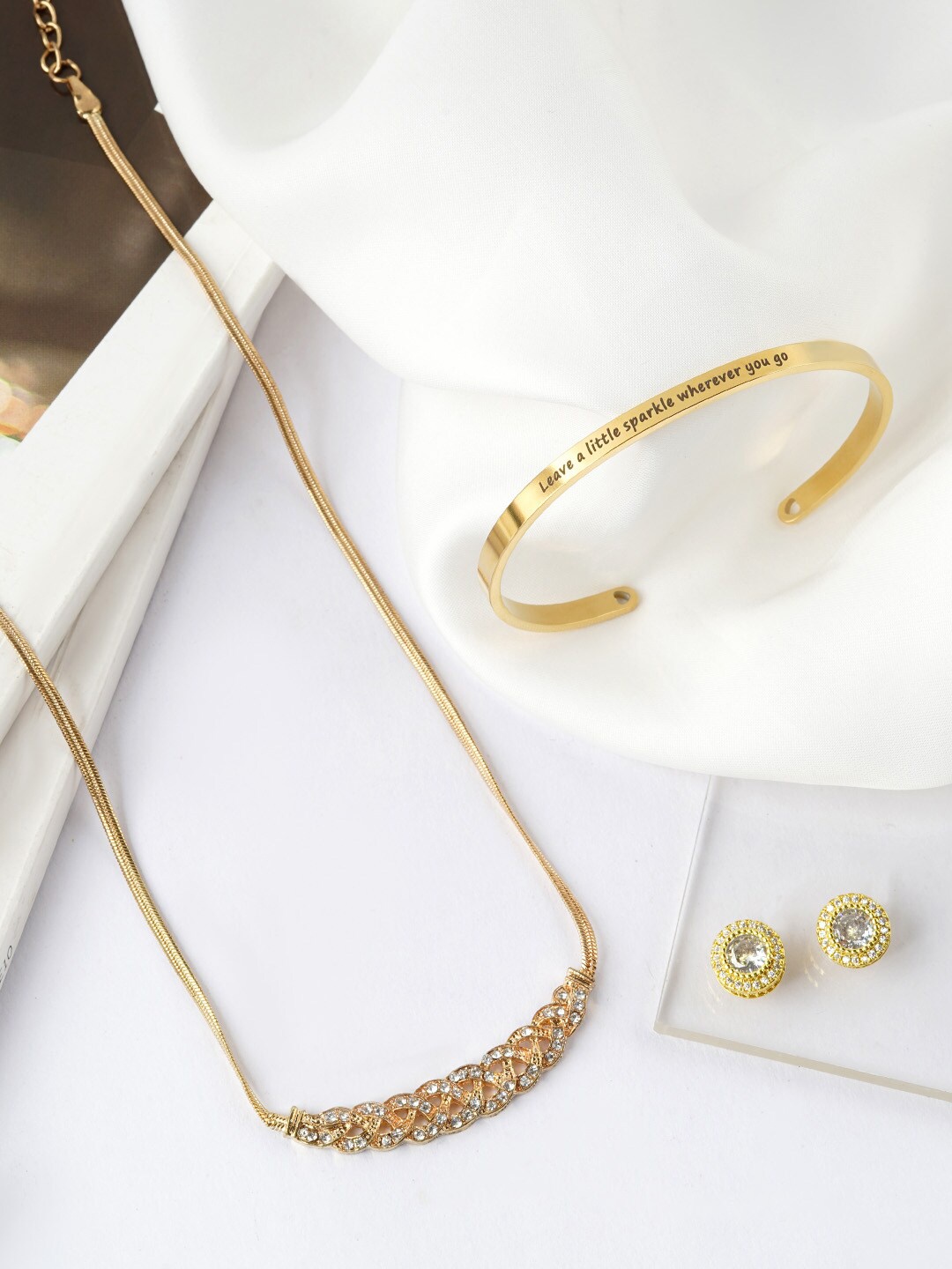 JOKER & WITCH Gold-Toned White Stone-Studded Jewellery Set