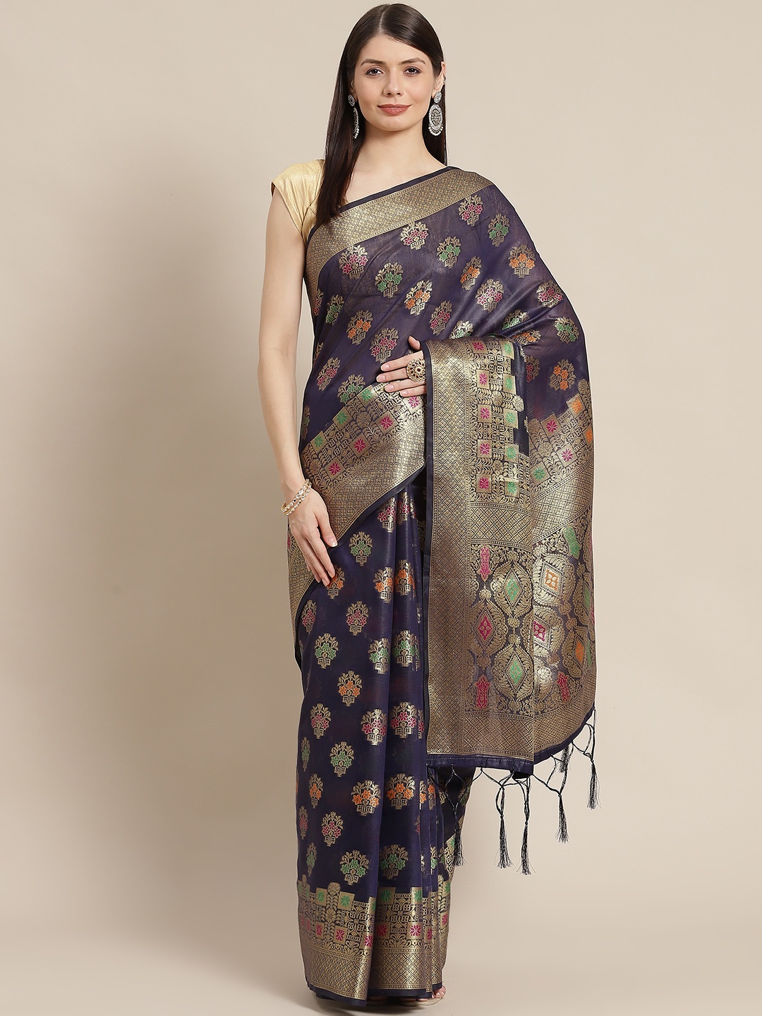 Divine International Trading Co Navy Blue Ethnic Motifs Sequinned Pure Cotton Chanderi Saree
Divine International Trading Co Navy Blue Ethnic Motifs Sequinned Pure Cotton Chanderi Saree
